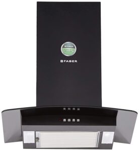 Faber 60 cm 1000 mยณ/HR Curved Glass Kitchen Chimney (HOOD PRETTY PLUS PRO BK PB LTW 60, 1 Baffle Filter, Black), Free 1 Year Extended warranty