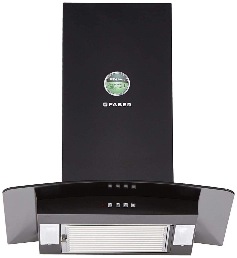 Faber 60 cm 1000 m³/HR Curved Glass Kitchen Chimney (HOOD PRETTY PLUS PRO BK PB LTW 60, 1 Baffle Filter, Black), Free 1 Year Extended warranty