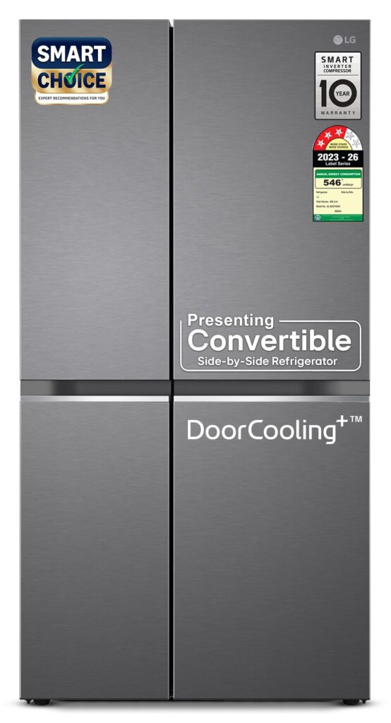 LG 650 L, 3 Star, Smart Inverter Compressor, Convertible, Door Cooling+, Frost Free Double Door Side by Side Refrigerator (GL-B257HDS3, Dazzle Steel, Express Freeze)
