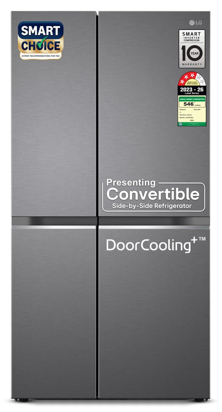 LG 650 L, 3 Star, Smart Inverter Compressor, Convertible, Door Cooling+, Frost Free Double Door Side by Side Refrigerator (GL-B257HDS3, Dazzle Steel, Express Freeze)