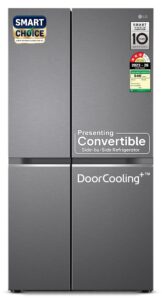 LG 650 L, 3 Star, Smart Inverter Compressor, Convertible, Door Cooling+, Frost Free Double Door Side by Side Refrigerator (GL-B257HDS3, Dazzle Steel, Express Freeze)