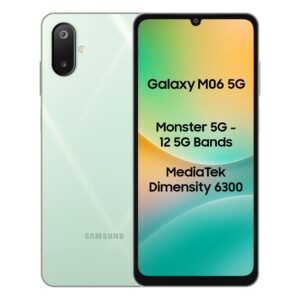 Samsung Galaxy M06 5G Mobile (Sage Green, 4GB RAM, 128GB Storage) | MediaTek Dimensity 6300 | AnTuTu 623K+ | 12 5G Bands | 25W Fast Charging | 4 Gen OS Upgrades | 50MP Camera | Without Charger